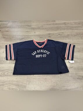 NWT GAP Navy Mesh Short Sleeve Cropped Jersey